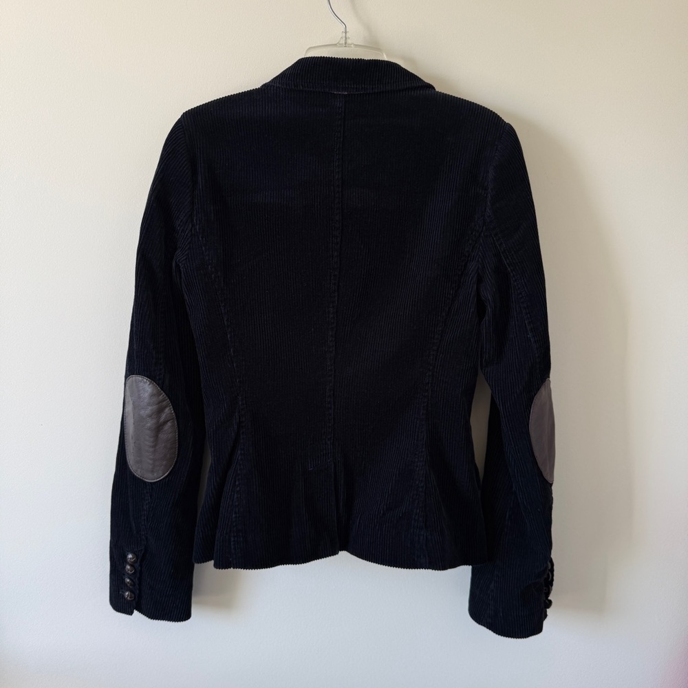 H&M Dark Navy Blue Black Corduroy Elbow Patch Blazer Cord